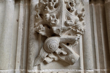Snail carved in a door of the Monastery of San Juan de la Peña, in the Spanish Pyrenees