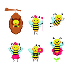 Set of cute bee vector mascot design