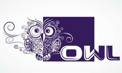 owl sitting on letters solid color character