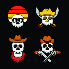 Set of cute sheriff, pirates skull logo design