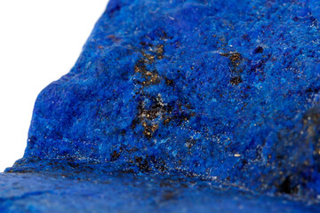Macro Azurite mineral stone with Pyrite inserts on a white background