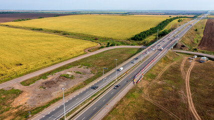 Fototapeta na wymiar High-speed highway, toll road, aerial view, Moscow-Sochi highway, Don-M4 highway