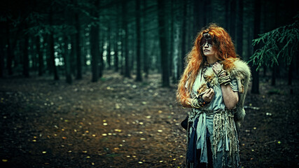 shaman woman in woods