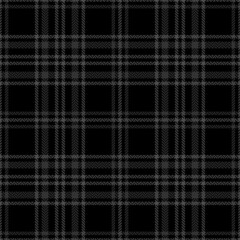 Tartan plaid pattern in black and dark grey. Herringbone textured dark check plaid graphic vector for flannel shirt, blanket, other modern spring autumn winter fashion fabric design.