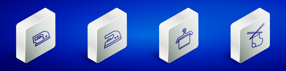 Set Isometric line Electric iron, , Hanger wardrobe and Knitting needles icon. Vector