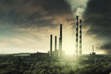 Vintage landscape with pipes in old factory