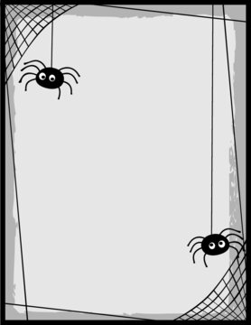 Vertical Halloween frame with spiders and a web border. Room for text
