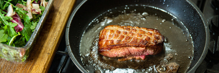duck breast meat and garnish poultry second course fresh meal snack on the table copy space food background