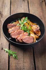 duck breast meat and garnish poultry second course fresh meal snack on the table copy space food background