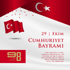 Square Banner illustration of Republic Day Turkey celebration. Translation: 29 october Republic Day Turkey. Waving flag and hands clenched. Vector illustration