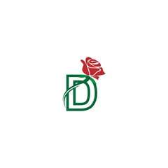 Letter D with rose icon logo vector template