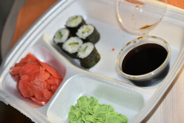 Japanese lunch sushi and salmon rolls