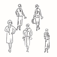 Mid Century Modern Women's Fashion Sketches 1950s Clothes