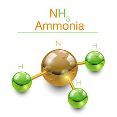 Realistic glass ammonia molecule for beautiful design. Chemical formula.