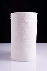 roll of white paper towels napkins on white table