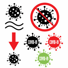 Viral particle of coronavirus and its second wave. Contagious contagion and infectious infection. Statistics of epidemic, pandemic and outbreak. Vector illustration.Badges.
