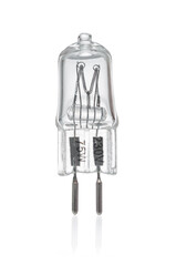 Halogen light bulb close up on white background