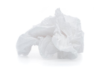 Crumpled paper ball close up on white background