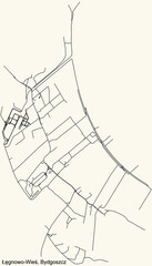 Detailed navigation urban street roads map on vintage beige background of the quarter Łęgnowo Wieś district of the Polish regional capital city of Bydgoszcz, Poland