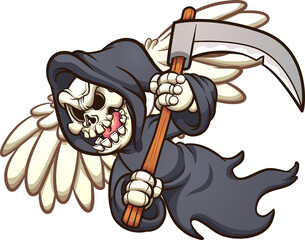 Flying angel of death with scythe. Vector clip art illustration with simple gradients. All on a single layer.
