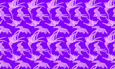 Seamless pattern with birds on pink background. Swifts. Swatch is included. 