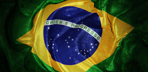 Realistic 3D illustration of the grungy national flag of Brazil rendered as background