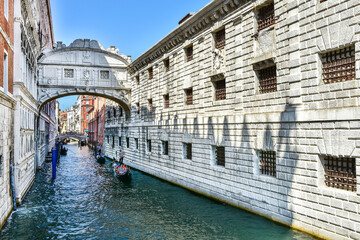 The Bridge of Sighs (Ponte dei Sospiri) on the canal in Venice, typical architecture of Italy