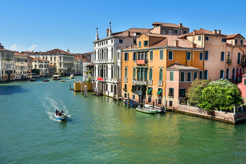 boat on the canal in Venice, typical Italy architecture 