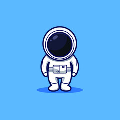 Cute astronaut with flat exspression on blue background