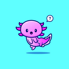 Cute axolotl with exspression isolated on blue background