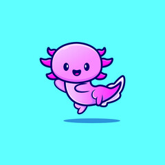 Cute axolotl with exspression isolated on blue background