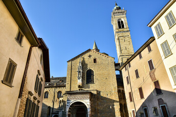 Fototapeta na wymiar Upper town (Citta Alta) of Bergamo in Italy, beautiful architecture 