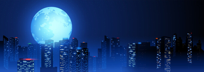 Beautiful full moon on cityscape