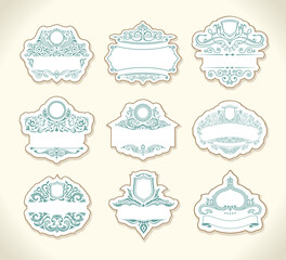Vintage pastel stickers set with floral ornaments