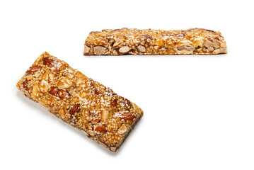 Bar with mix of nuts isolated on a white background.