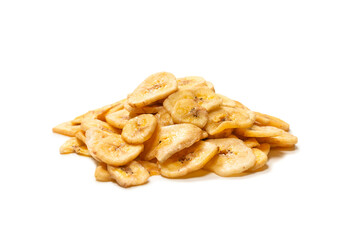 Banana chips isolated on a white background. Dehydrated banana.