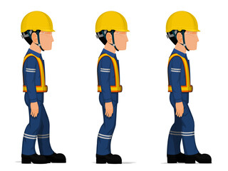 Set of workers are looking straight ahead on white background