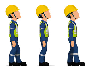 Set of workers are looking at high on white background