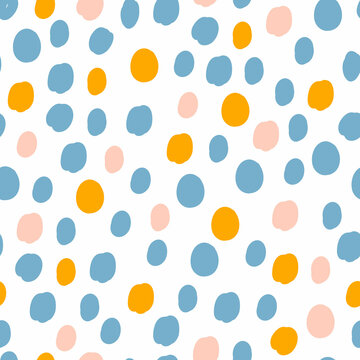 Vector abstract cute hand drawn seamless pattern with a irregular dots on a white background. Pastel baby texture ideal for fabric, wallpaper, wrapping paper, card, layout. Delicate children's print.