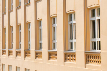 Orange facades of residential buildings