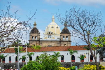 Closeup view of San Pedro Claver sanctuary in Cartagena de Indias, Colombia
