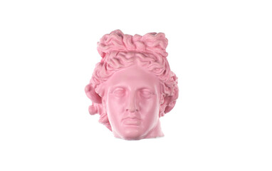 antique sculpture of female pink head isolated on white background