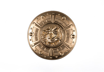 antique golden shield isolated on white background
