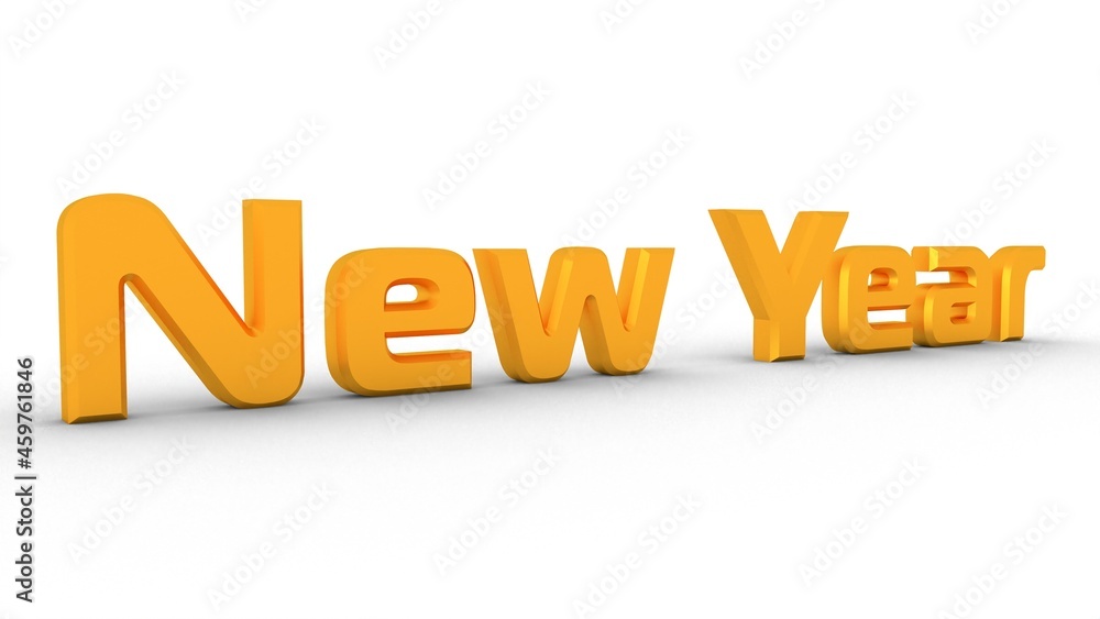 Poster golden 3d text new year on a white background with a shadow at the bottom. rendering an image.