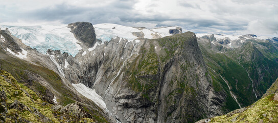Views of peaks and glacier from Kattanakken, Jostedalsbreen National Park, Norway.