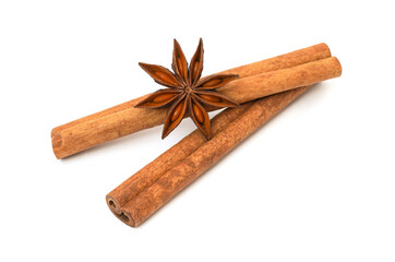 cinnamon stick and star anise spice isolated on white background with clipping path.