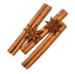cinnamon stick and star anise spice isolated on white background with clipping path.