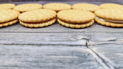 The Natural biscuits close-up. Delicious cookies in the close-up