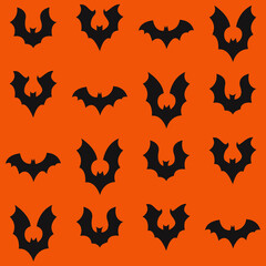 Repeated bats and orange background. Halloween wallpaper with bats.