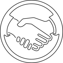 Handshake Hands meeting vector circle illustration. Black and white. White background. Line drawing.